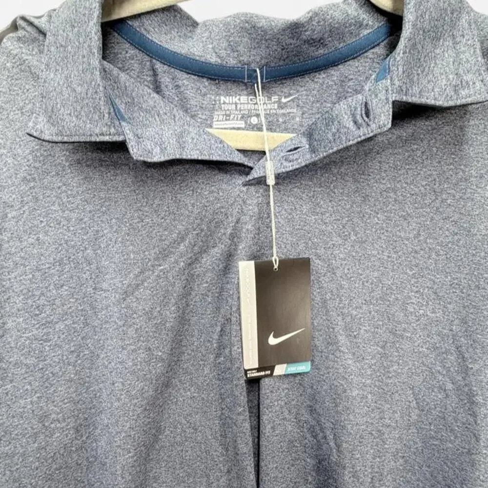 Nike Golf Tour Performance Mens Large Heather Slate Blue Dri-Fit Polo NWT
